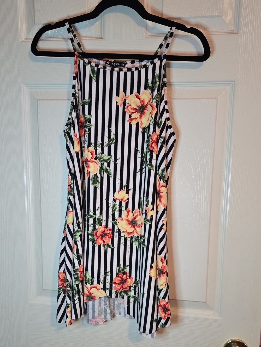 Try! This Striped Floral Maxi Dress - Black, White & Orange